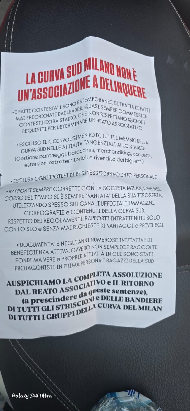 Il comunicato della Curva Sud