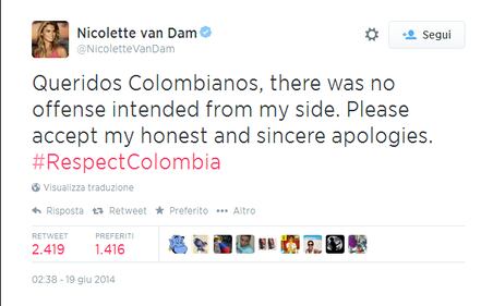 Tweet offensivo verso i colombiani. Lascia l'Unicef 3