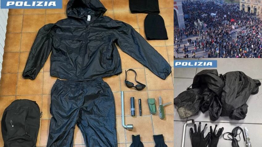 Passamontagna, spray, bastoni e coltelli: ecco le armi sequestrate agli antagonisti a Torino
