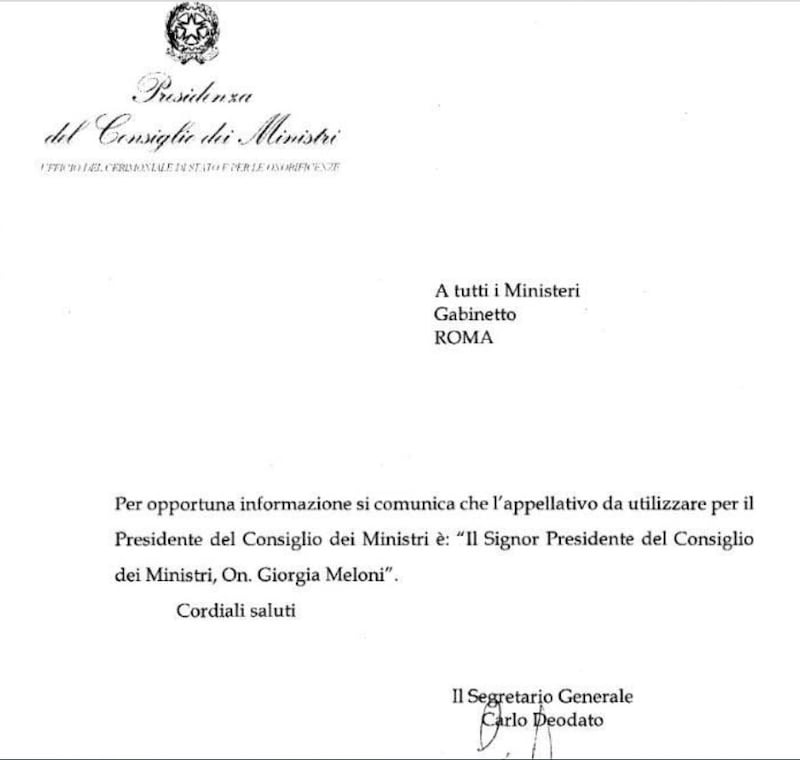 Meloni premier nota palazzo Chigi