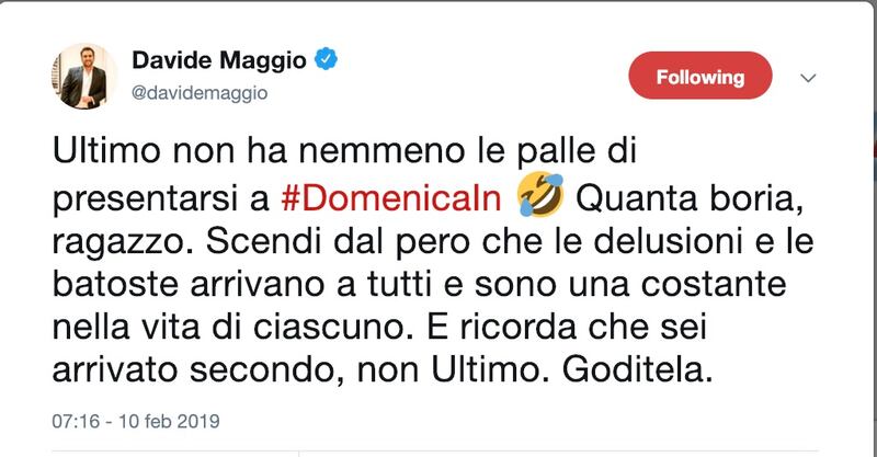 Davide Maggio, Ultimo: tanta boria e niente palle!