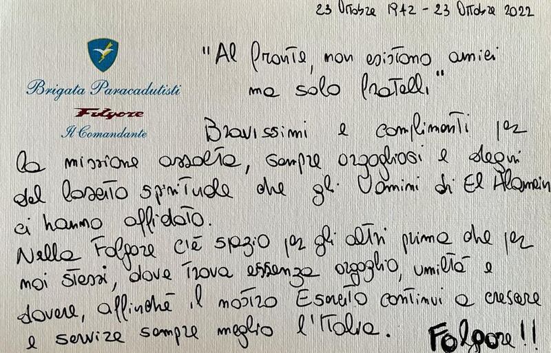 Lettera comandante Folgore