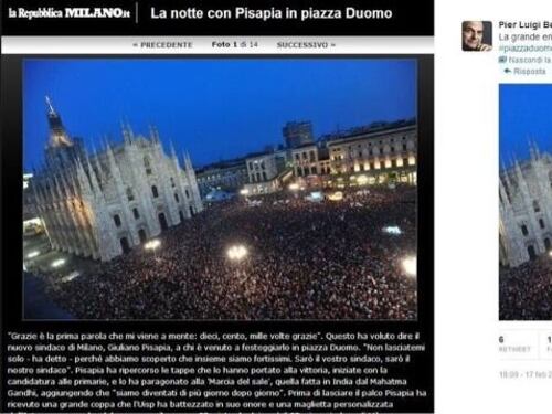 Gaffe di Bersani su Twitter Piazza Duomo gremita, ma è quella di Pisapia