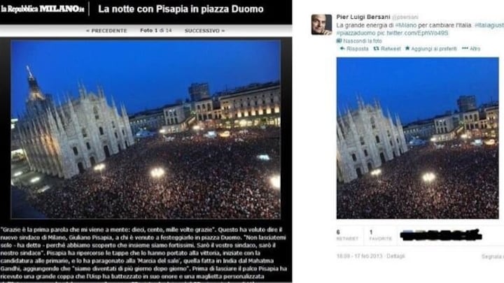Gaffe di Bersani su Twitter Piazza Duomo gremita, ma è quella di Pisapia