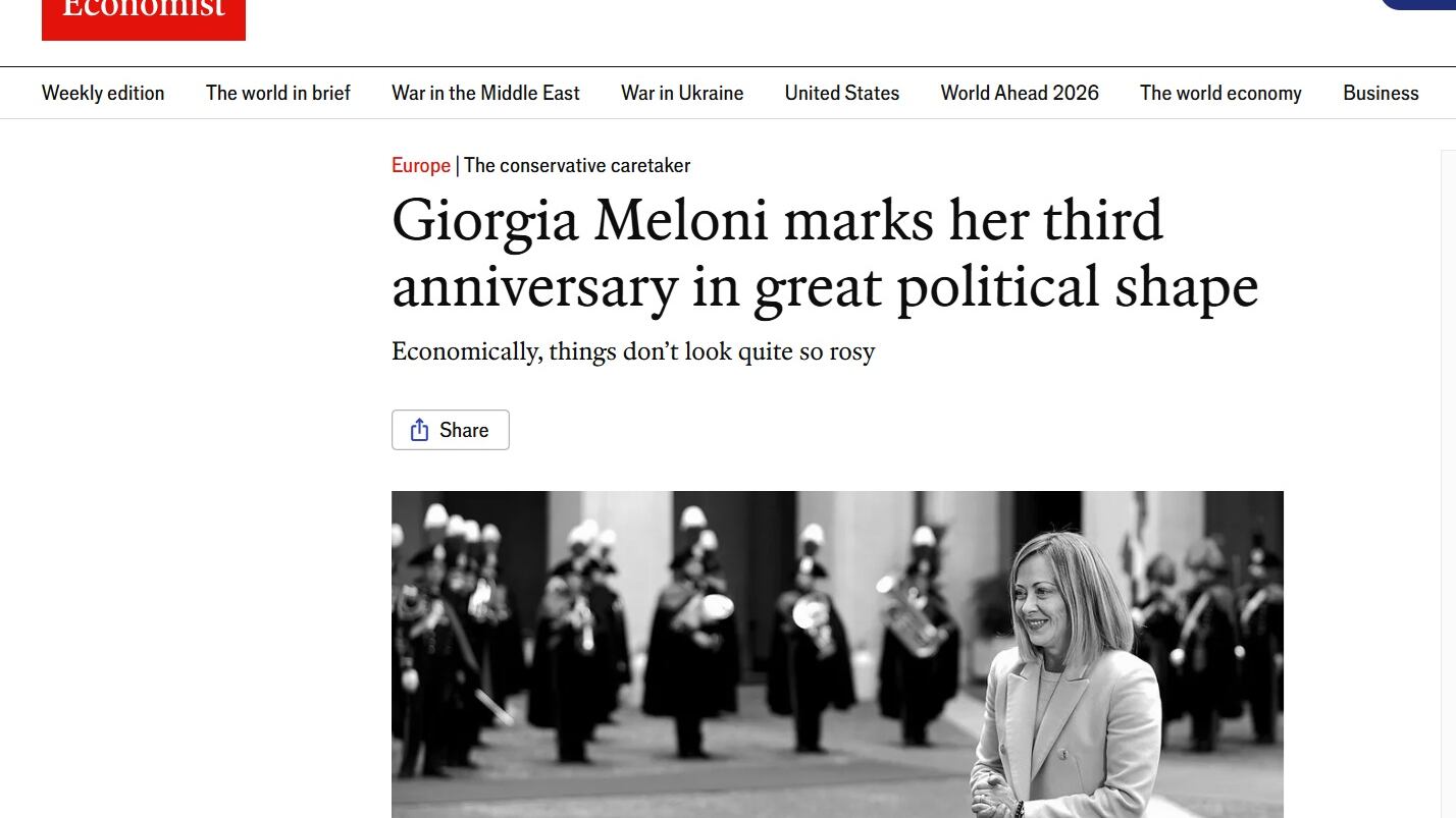 "Leader eccezionale". Anche l'Economist incorona Giorgia Meloni
