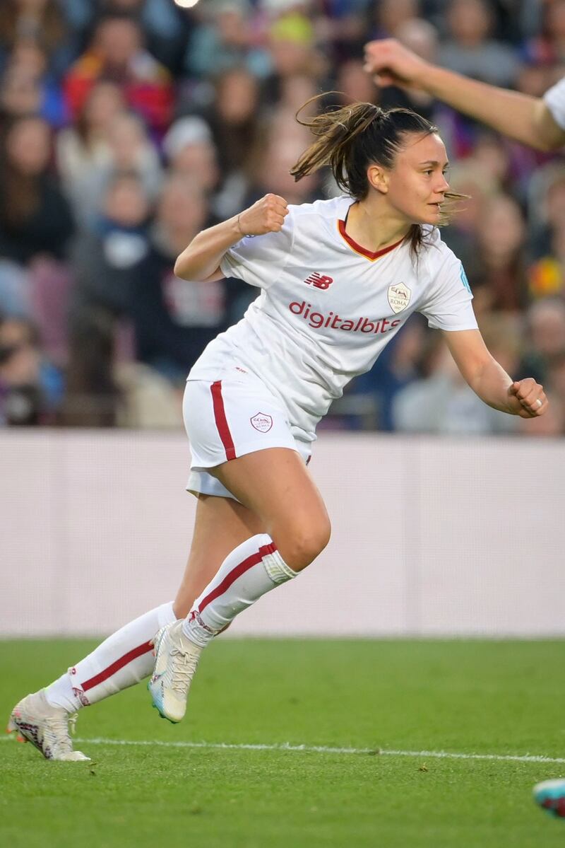 Serturini per il gol della bandiera al Camp Nou (As Roma Women, Twitter)