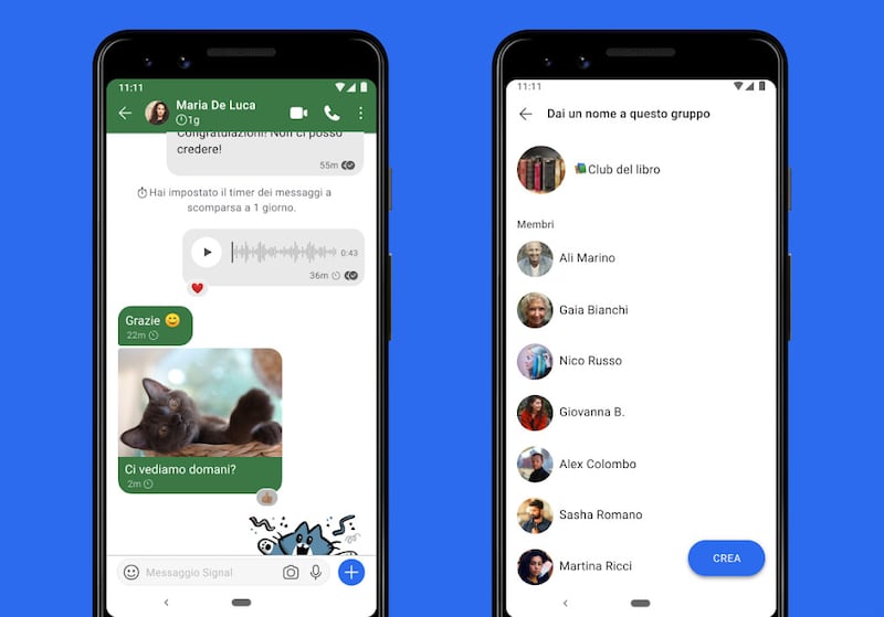 Signal: messaggi a scomparsa e gruppi