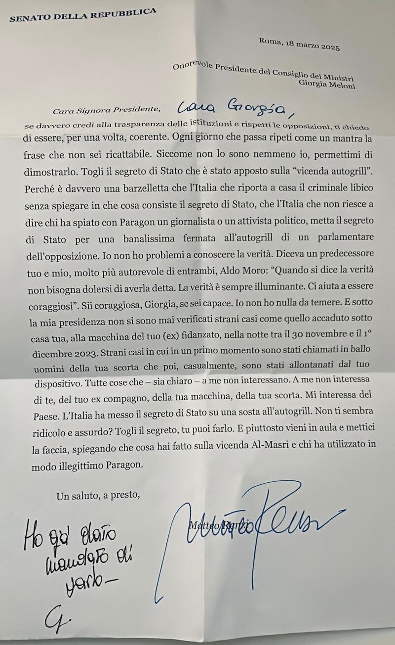 Lettera Renzi Meloni