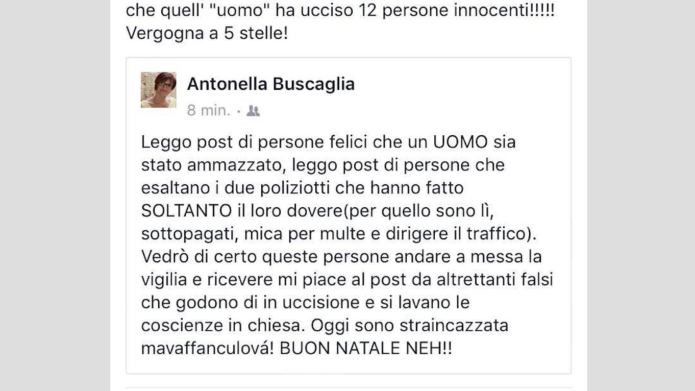 Grillina: "Terrorista ucciso? Un omicidio". Salvini risponde: "Vaff.."