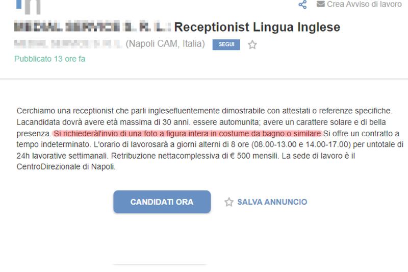 Annuncio di lavoro choc