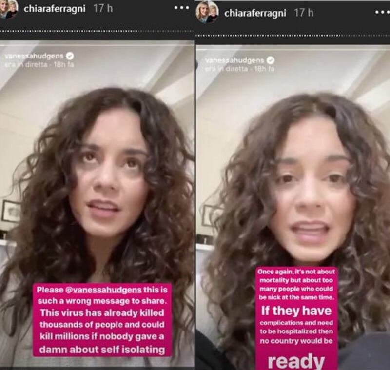 Chiara Ferragni, post vs Hudgens
