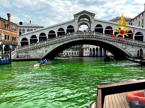 A Venezia l'acqua è verde fluo nel Canal Grande: cosa sta succedendo?