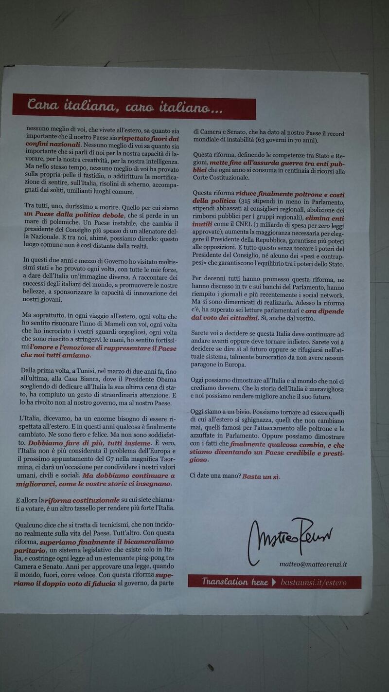 Ecco la lettera di Renzi agli italiani all'estero 2