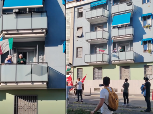 Il Tricolore contro l’odio delle piazze: “nonna Italia” sventola la bandiera e viene insultata dai pro Pal