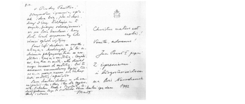 Scrittura di papa Giovanni Paolo II nel 1992, all’età di 72 anni, tratta da un’agenda sulla quale era solito appuntare i suoi pensieri.