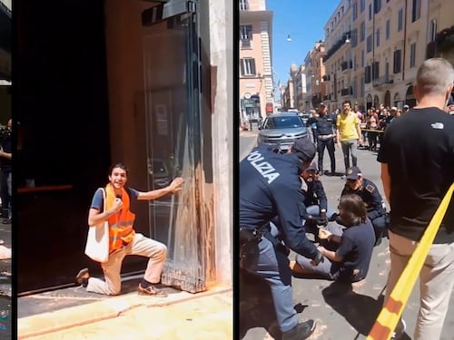 Vernice sulle vetrine e mani incollate alle porte. Il blitz degli ecovandali a Roma