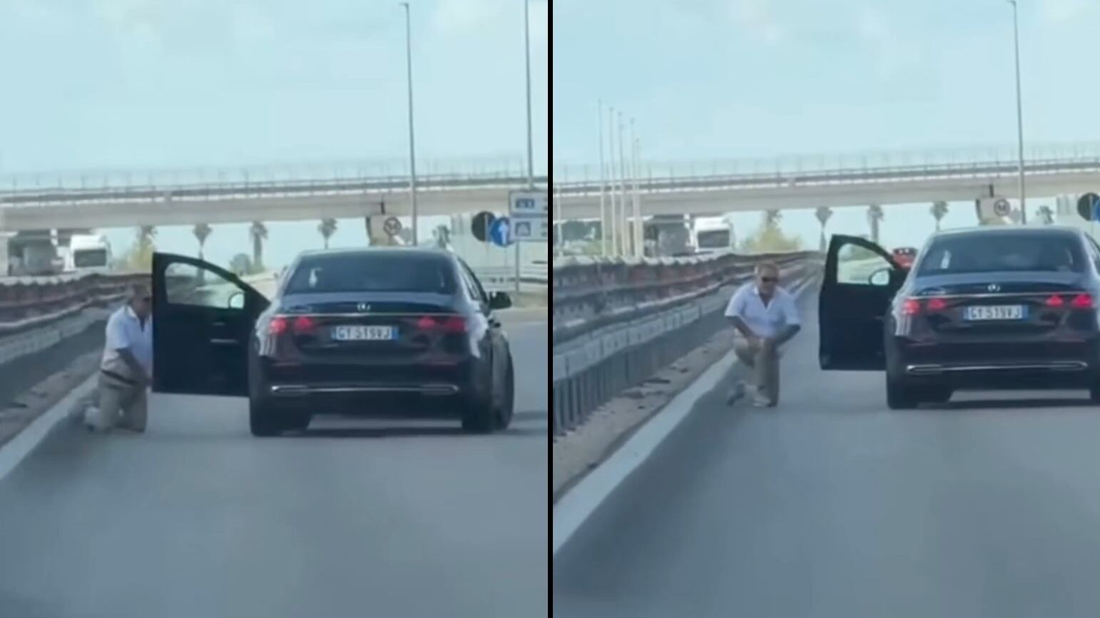 Commando armato blocca auto in strada: uomo rapinato e in ginocchio, le immagini choc