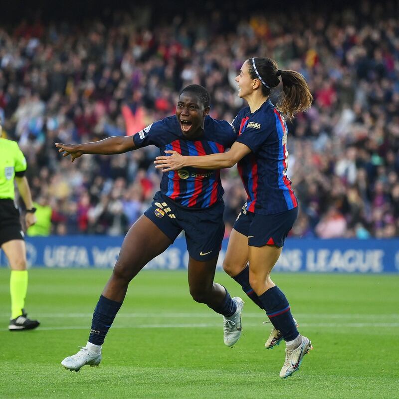 Oshoala esulta - Uwcl (via Twitter)