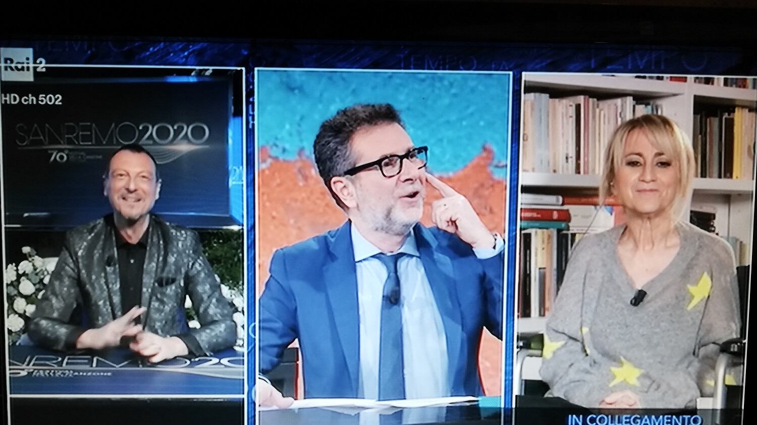 Siparietto Amadeus-Fiorello da Fazio: "Chi vince? Un cantante di sinistra….tutti tranne Rita Pavone"