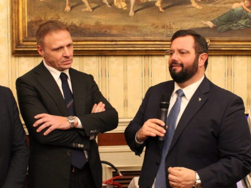 A sinistra il ministro dell'Agricoltura, Francesco Lollobrigida e il presidente della commissione Agricoltura, Mirco Carloni