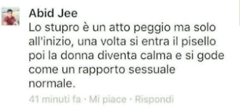 commento su Facebook stupro