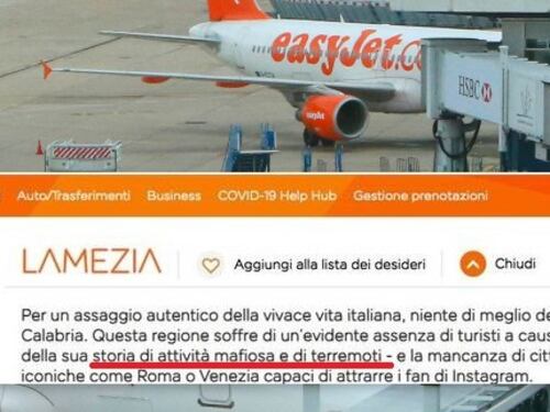 "Calabria mafia e terremoti". Ma Easyjet ha ragione
