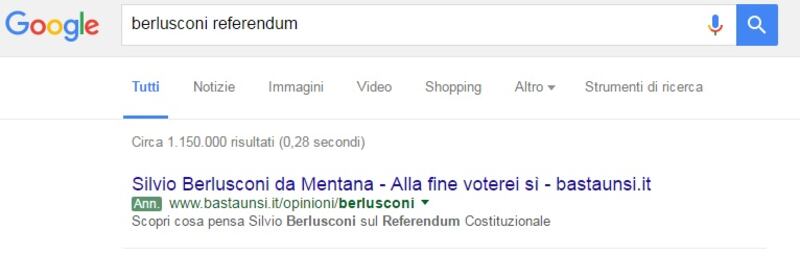 L'annuncio a pagamento del comitato "Basta un Sì"