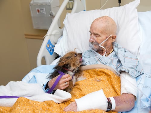 Il veterano in fin di vita abbraccia il suo cane per l'ultima volta