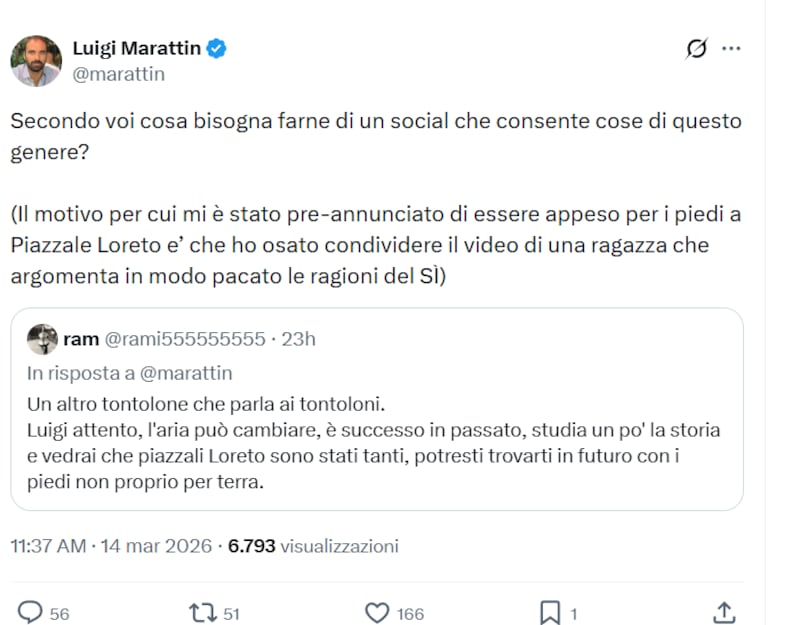 Post minacce Marattin