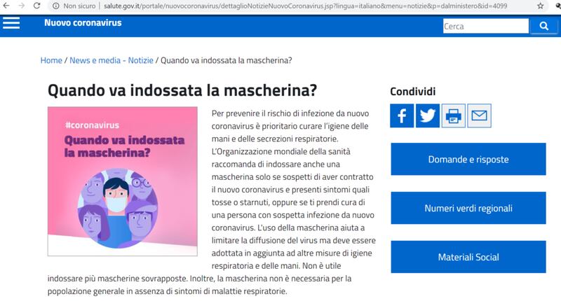 mascherine ministero salute