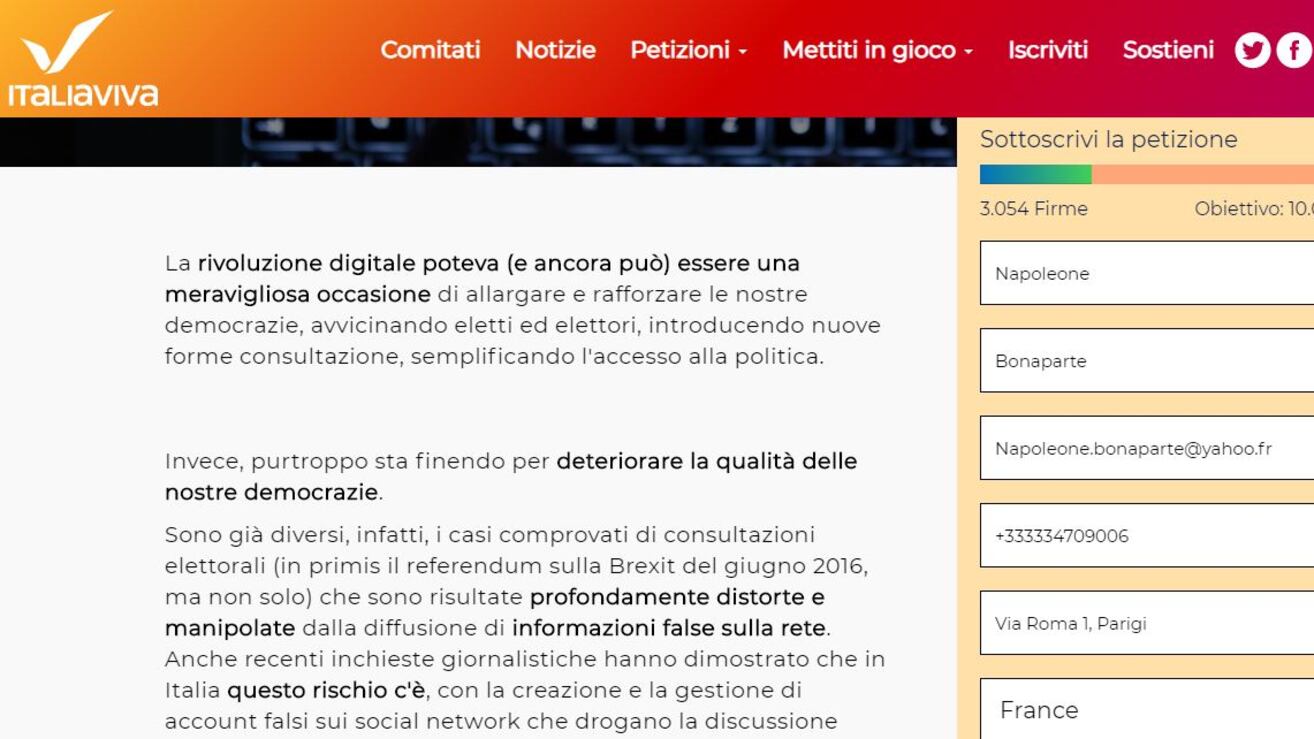 Fake news, se anche Napoleone può firmare la petizione di Renzi