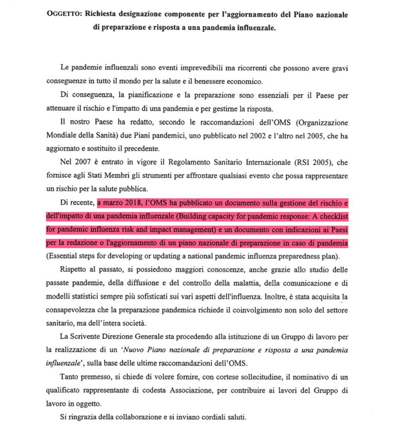 La nota di D'Amario sul nuovo piano pandemico