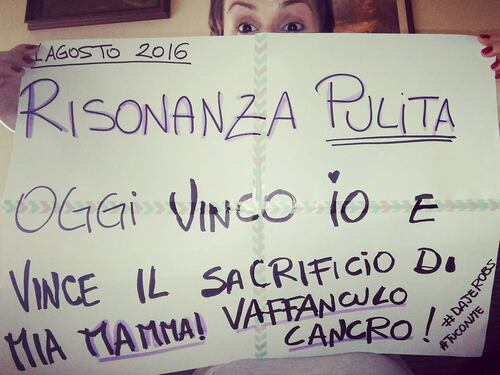"Oggi ho vinto io: ho sconfitto il cancro. Se ce l'ho fatta io, potete farcela anche voi"