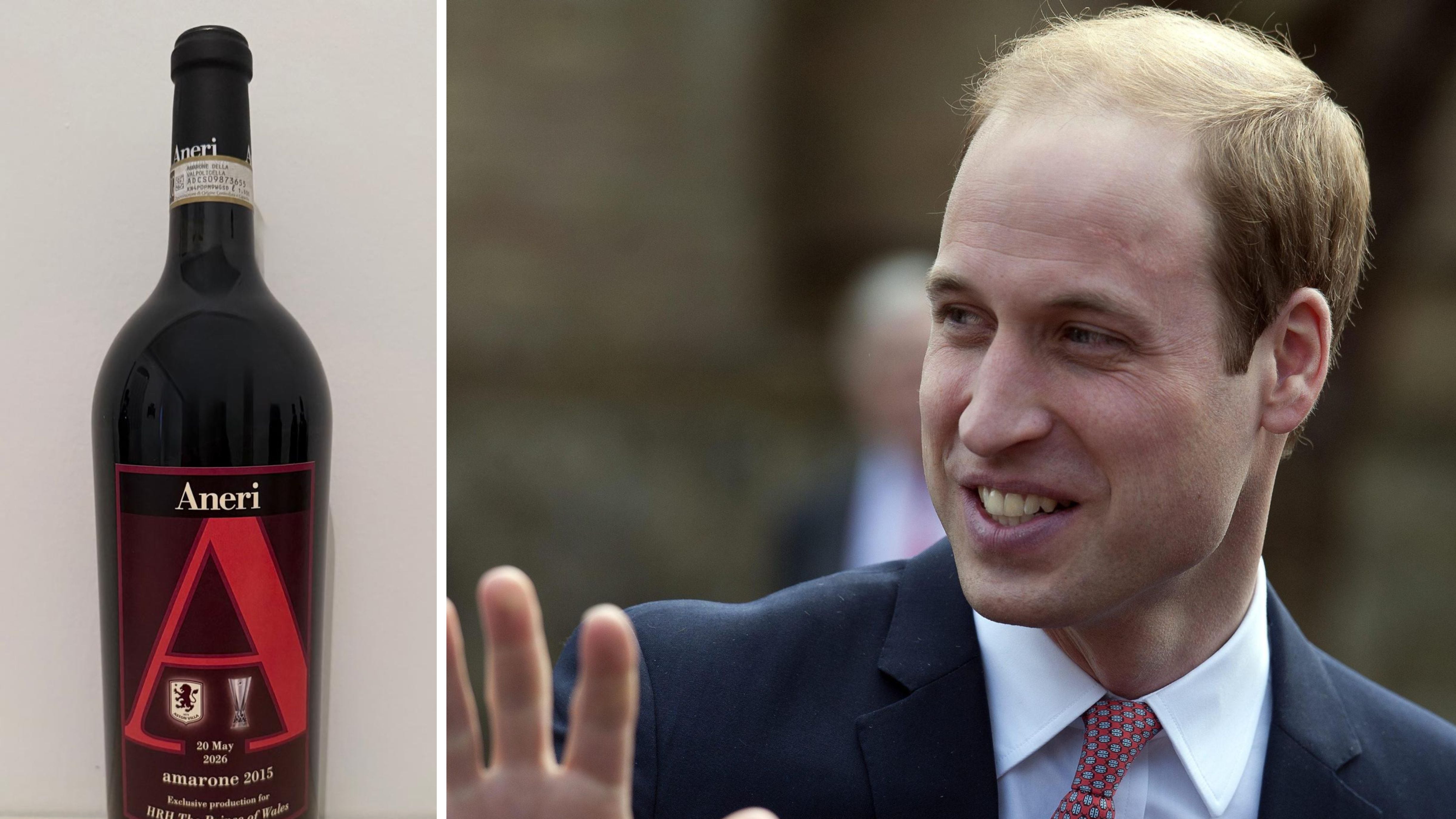 Una bottiglia di Amarone Aneri personalizzata: il regalo dell'Aston Villa al principe William