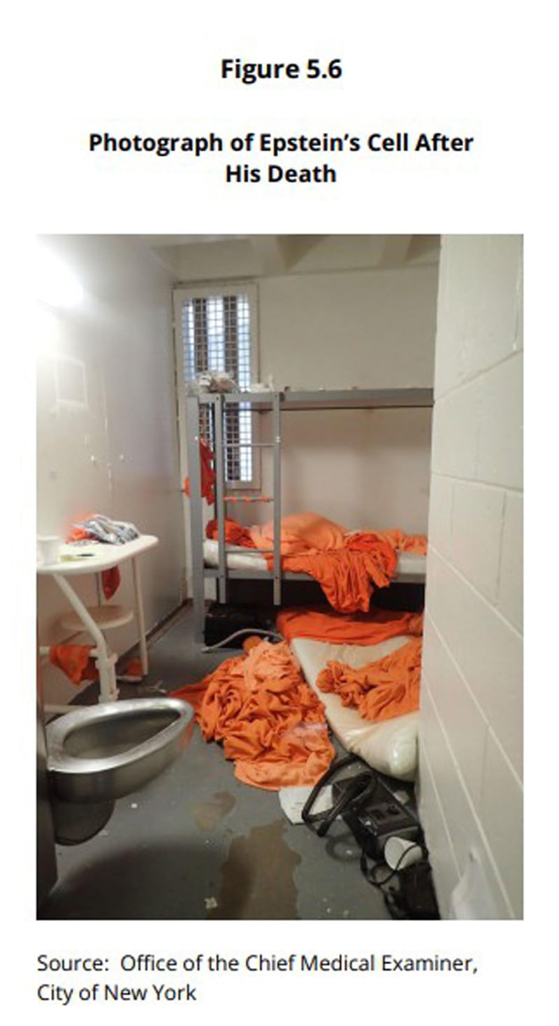 Foto della cella di Jeffrey Epstein
