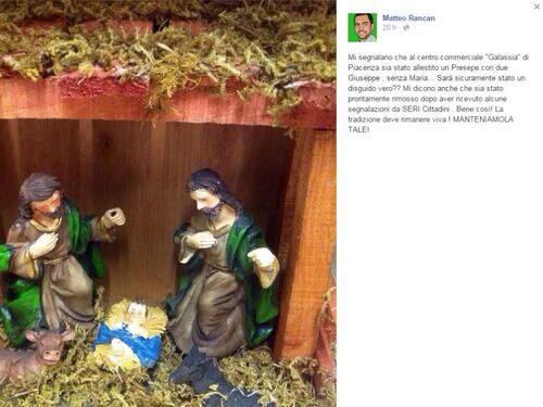 Presepe gay friendly con due San Giuseppe: polemiche a Piacenza