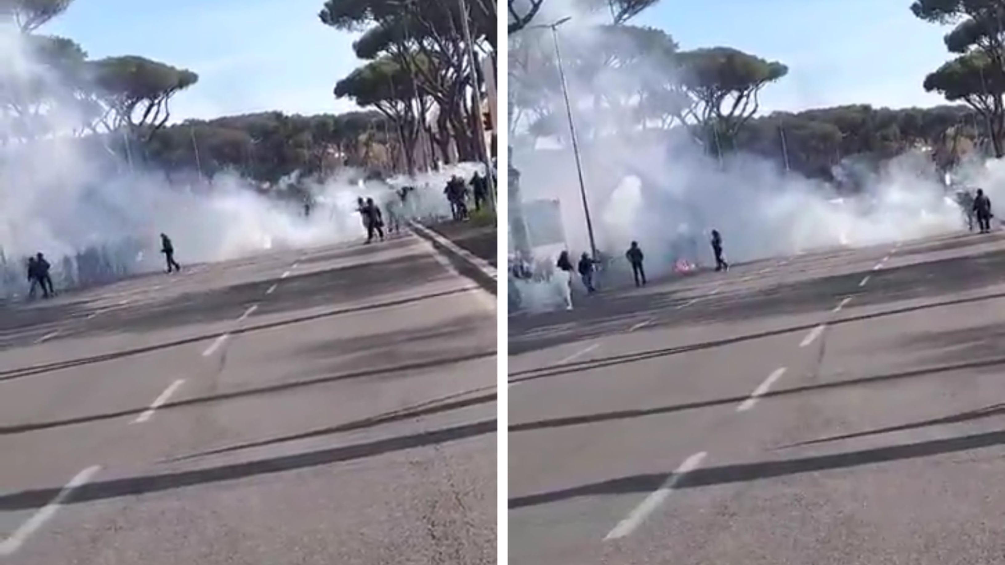 Mazze, caschi e bombe carta: scontri tra tifosi prima del derby Roma-Lazio
