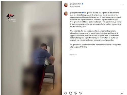 88enne smaschera la truffa del finto carabiniere, plauso social della Meloni