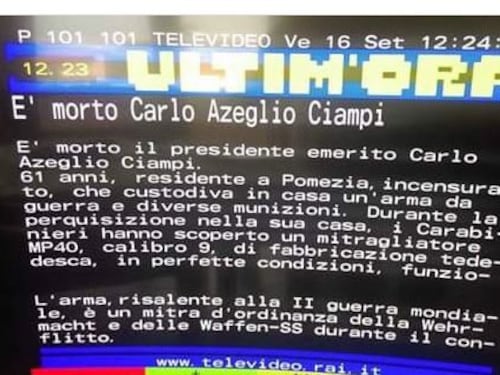 La gaffe del Televideo Rai sulla morte di Ciampi