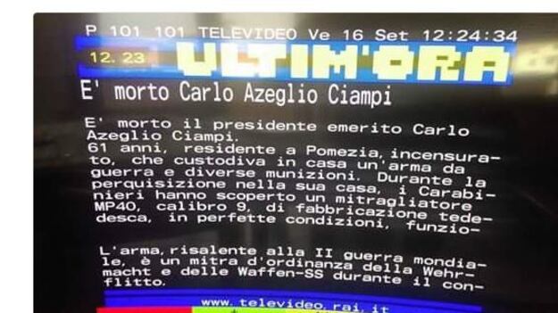 La gaffe del Televideo Rai sulla morte di Ciampi