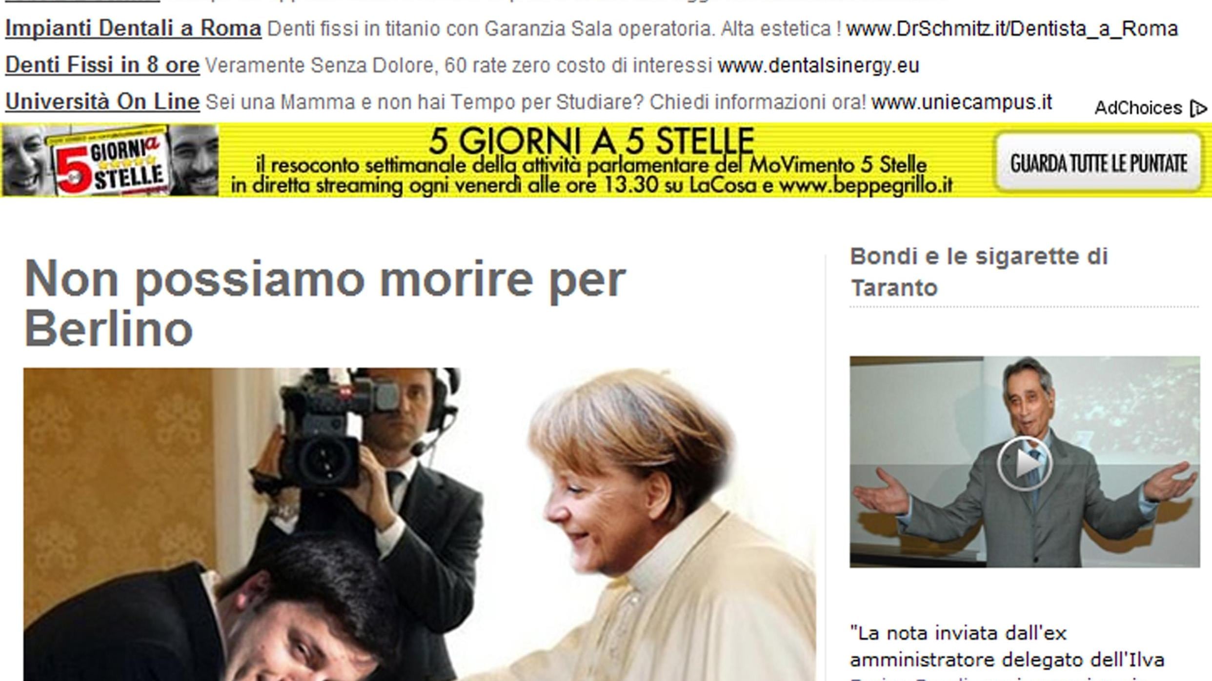 Grillo tuona su Renzi: "In ginocchio a Berlino"