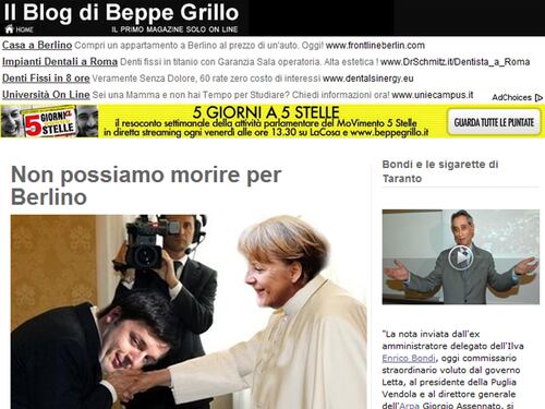 Grillo tuona su Renzi: "In ginocchio a Berlino"
