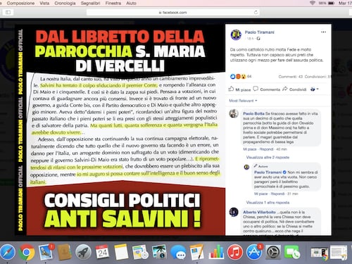 Il bollettino parrocchiale choc: Salvini paragonato a Mussolini