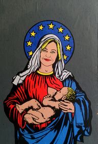 Il drappo blu e l'aureola europea: "Santa Giorgia" madonna laica nel graffito di Milano 2