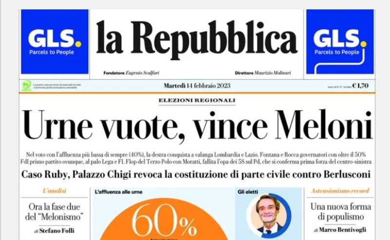 Prima pagina La Repubblica