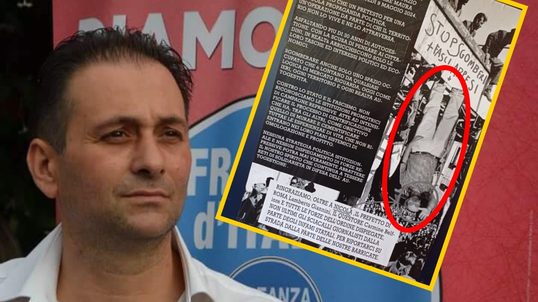 "Fasci appesi". Il volantino choc degli anarchici con l'esponente FdI a testa in giù