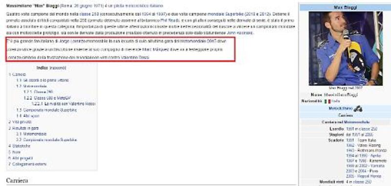Wikipedia, hackerati i profili di Lorenzo, Marquez e Biaggi 2