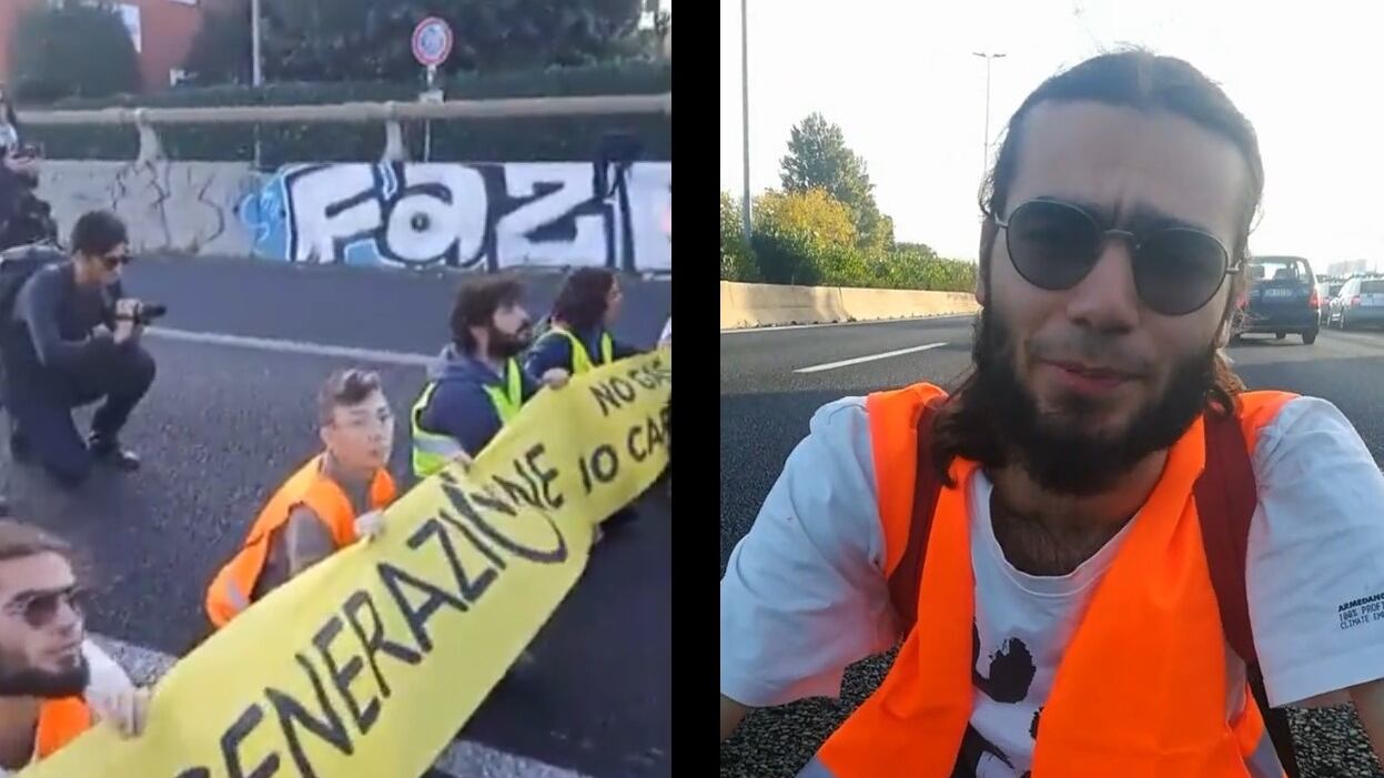 Attivisti pro-clima bloccano il Gra: autisti furiosi strappano gli striscioni