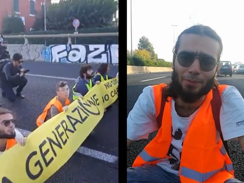 Attivisti pro-clima bloccano il Gra: autisti furiosi strappano gli striscioni