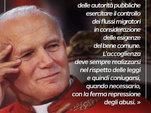 E Salvini cita Giovanni Paolo II "Controllare i flussi migratori"